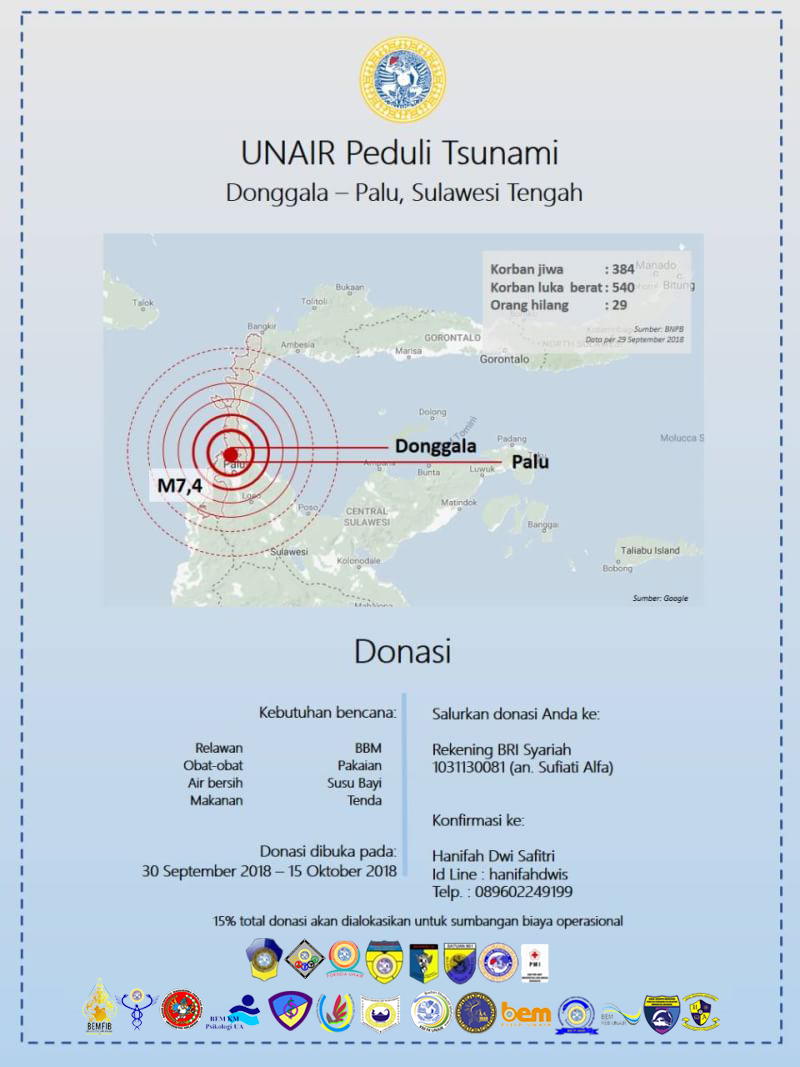 ILUSTRASI poster open donasi untuk Palu-Donggala oleh tim Mahagan Universitas Airlangga. (Sumber: Istimewa)
