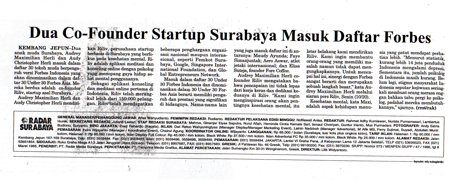 Dua Co-Founder Startup Surabaya Masuk Daftar Forbes - Unair News