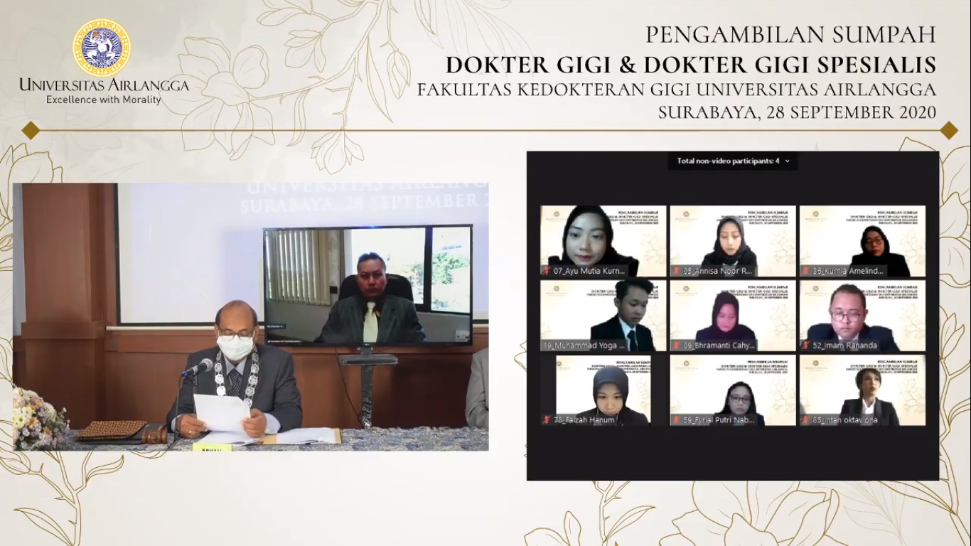 Read more about the article FKG UNAIR Gelar Pengambilan Sumpah untuk 62 Dokter Gigi dan 25 Dokter Gigi Spesialis via Daring
