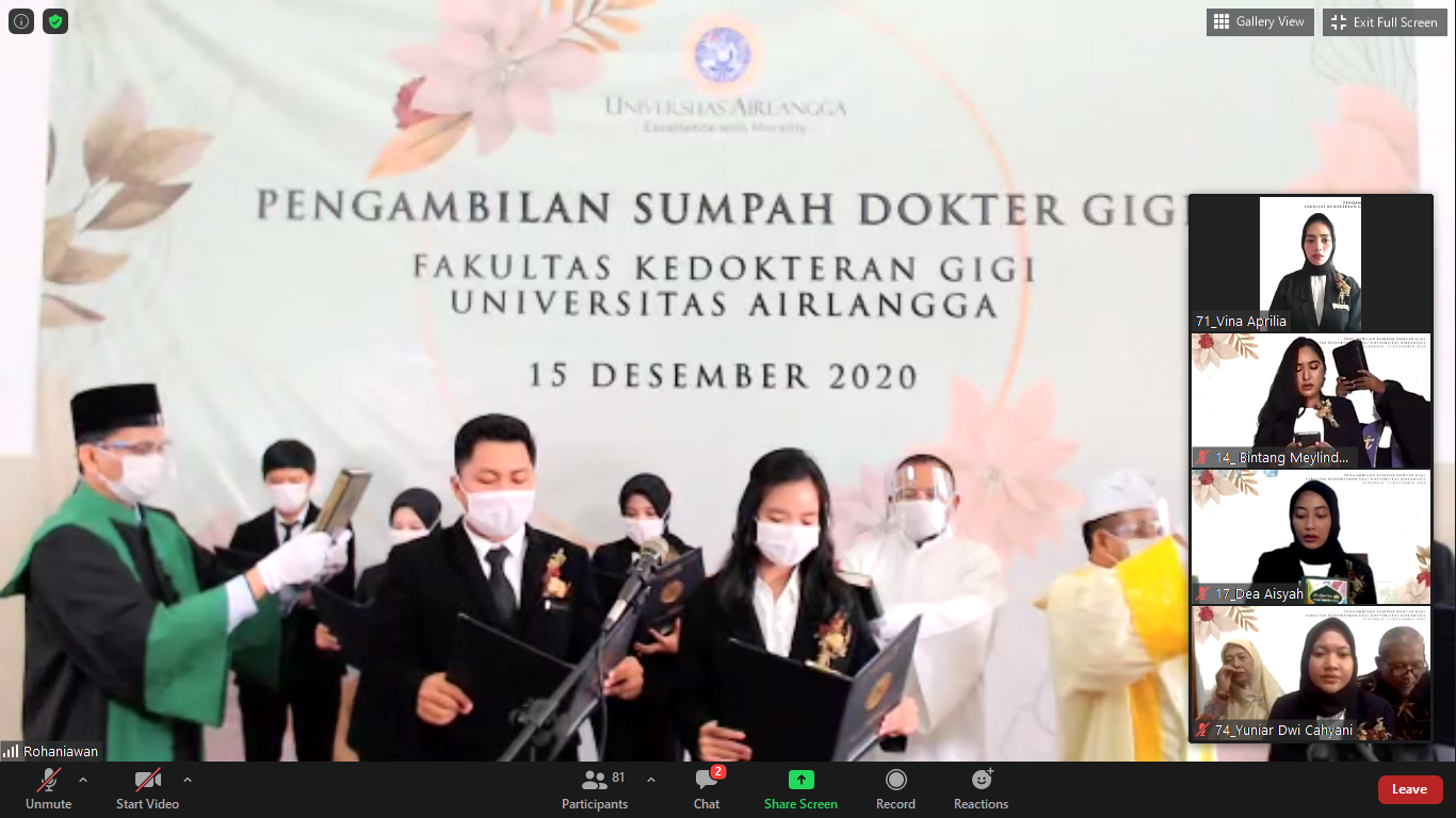 Read more about the article UNAIR FKG Dean inaugurates 76 new dentists remotely