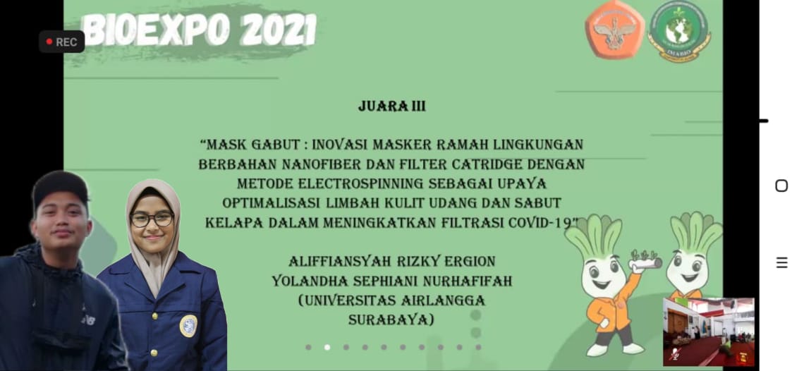Read more about the article Optimalisasi Limbah Kulit Udang dan Sabut Kelapa , Mahasiswa UNAIR Raih Juara di BIOEXPO 2021