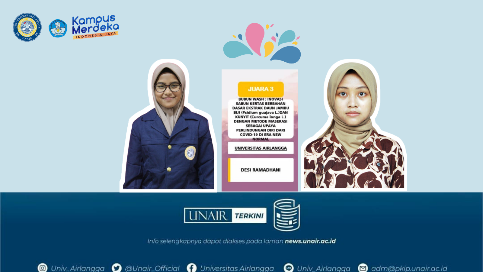 Read more about the article Sabun Kertas Ekstrak Kunyit dan Jambu Biji antar Mahasiswa UNAIR Juara III Lomba Esai Nasional