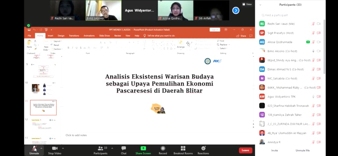 Read more about the article Tiga Mahasiswa UNAIR Teliti Eksistensi Warisan Budaya Guna Pemulihan Ekonomi di Daerah Blitar