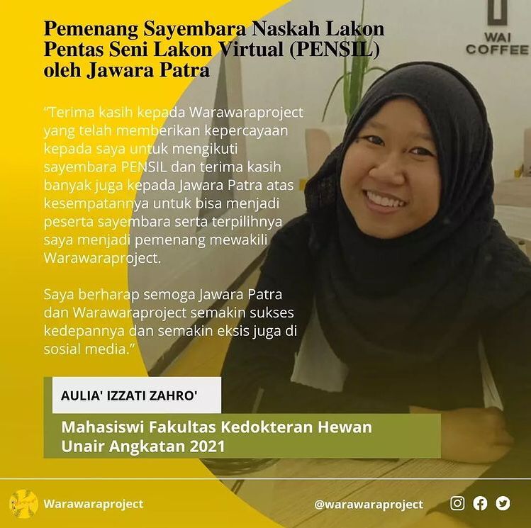 Read more about the article Aulia’ Izzati Zahro’, Menangkan Sayembara Naskah Lakon PENSIL