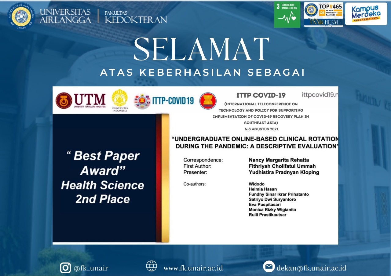Tim FK UNAIR meraih best Paper 2nd Place Paper Health Science di ITTP-COVID-19. (Foto: Istimewa)