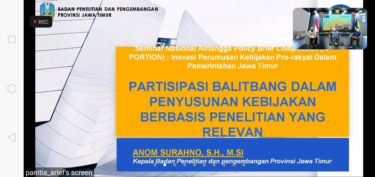 Read more about the article BEM UNAIR Adakan Diskusi Inovasi Perumusan Kebijakan Pro Rakyat dengan Balitbang Jatim